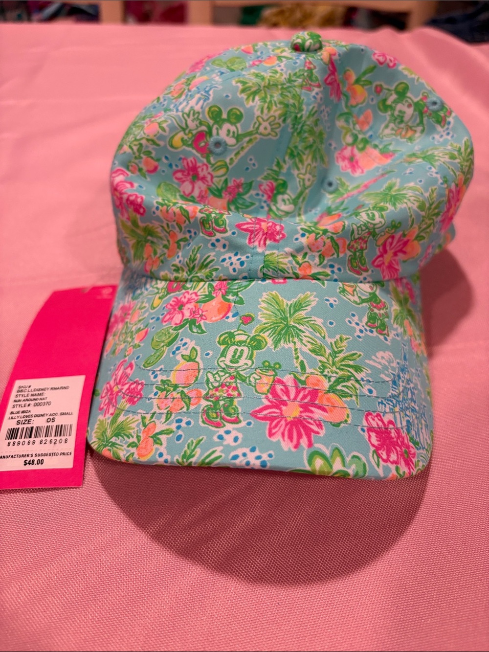 NWT Lilly Pulitzer Lilly Loves Disney Blue Ibiza Run Around Hat Mickey Minnie